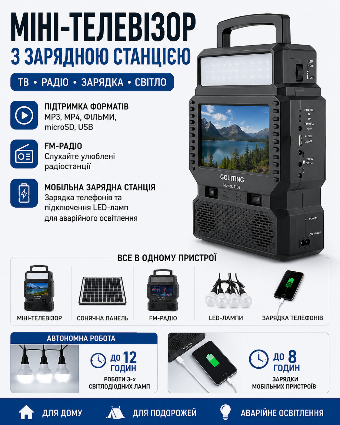 Портативная солнечная система освещения купить Украина
